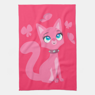 Niedlich Pink Cartoon Katze und Schmetterlinge Handtuch