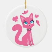 Niedlich Pink Cartoon Katze und Schmetterlinge Keramikornament (Hinten)