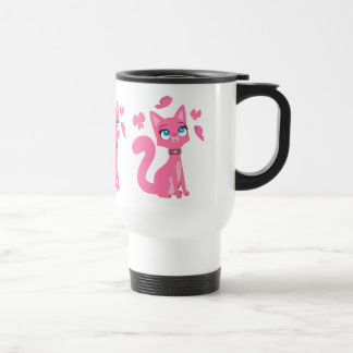 Niedlich Pink Cartoon Katze und Schmetterlinge Tas Reisebecher