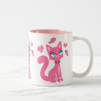 Niedlich Pink Cartoon Katze und Schmetterlinge Zweifarbige Tasse