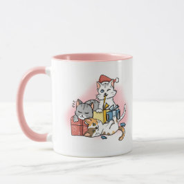 Niedlich Pink Cartoon Kitten Weihnachten Tasse