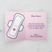 Niedlich Pink Cartoon Pad Tampon Erster Zeitraum Karte (Innenseite)