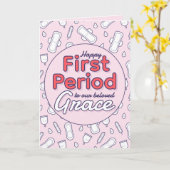 Niedlich Pink Cartoon Pad Tampon Erster Zeitraum Karte (Gelbe Blume)