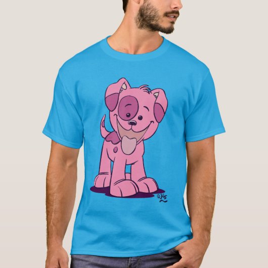 Niedlich Pink Cartoon Welpe T - Shirt (Vorderseite)
