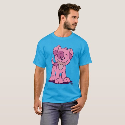 Niedlich Pink Cartoon Welpe T - Shirt (Vorne ganz)