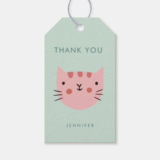 Niedlich Pink Cat Birthday vielen Dank Geschenkanhänger (Vorderseite)