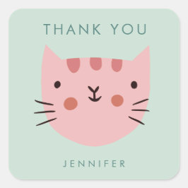 Niedlich Pink Cat Birthday vielen Dank Quadratischer Aufkleber