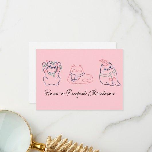 Niedlich Pink Cat Christmas Danke (Vorderseite/Rückseite Beispiel)