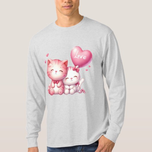 Niedlich Pink Cat Couple T-Shirt (Vorderseite)