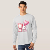Niedlich Pink Cat Couple T-Shirt (Vorne ganz)
