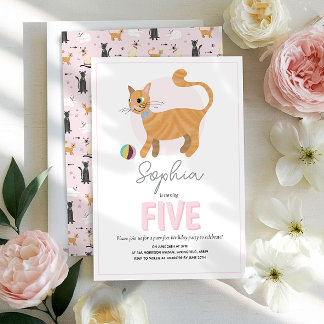 Niedlich Pink Cat Kindergeburtstag Einladung