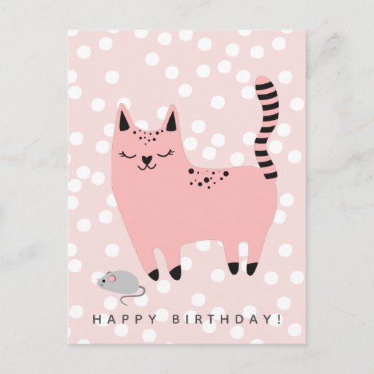 Niedlich Pink Cat Kindergeburtstag Postkarte (Vorderseite)