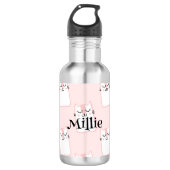 Niedlich Pink Cat Pattern Girls Namensschule Edelstahlflasche (Vorderseite)