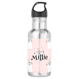 Niedlich Pink Cat Pattern Girls Namensschule Edelstahlflasche