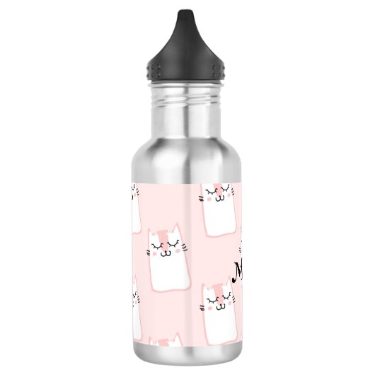 Niedlich Pink Cat Pattern Girls Namensschule Edelstahlflasche (Links)