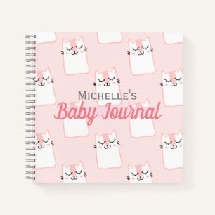 Niedlich Pink Cat Pattern Personalisiert Baby Girl Notizblock