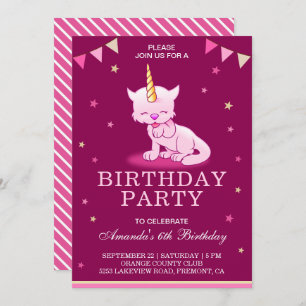 Niedlich Pink Cat Unicorn Geburtstagsparty Einladu Einladung