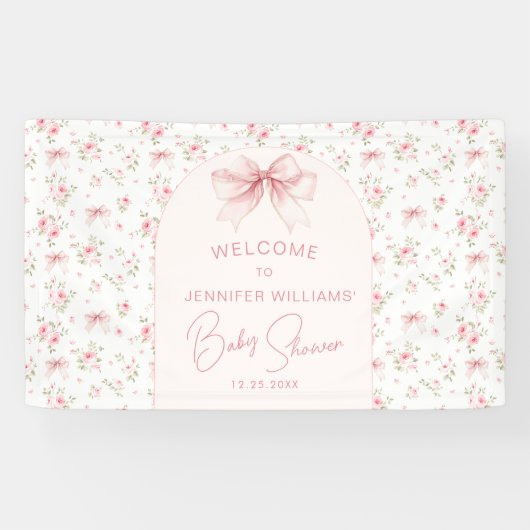 Niedlich Pink Chic Bow Baby Dusche Begrüßungsbanne Banner (Horizontal)