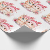 Niedlich Pink Christmas Cat Pattern Geschenkpapier (Ecke)