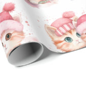 Niedlich Pink Christmas Cat Pattern Geschenkpapier (Rolleneckpunkt)