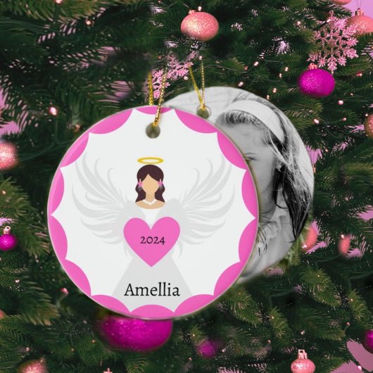 Niedlich Pink Christmas Engel Herz Custom Foto Nam Keramik Ornament