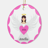 Niedlich Pink Christmas Engel Herz Custom Foto Nam Keramik Ornament (Links)