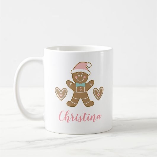 Niedlich Pink Christmas Gingerbrot Mann Tasse (Links)