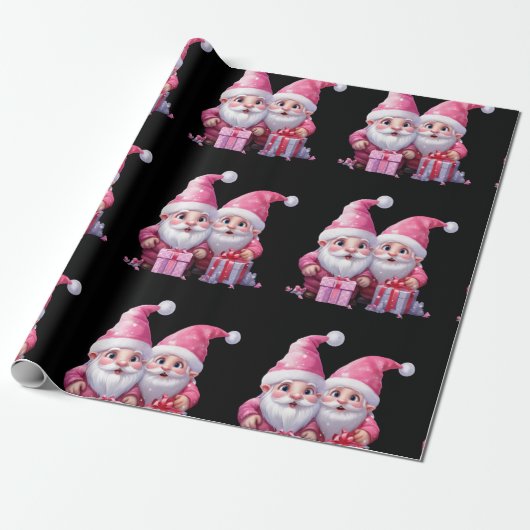 Niedlich Pink Christmas Gnome Geschenkpapier (Ungerollt)