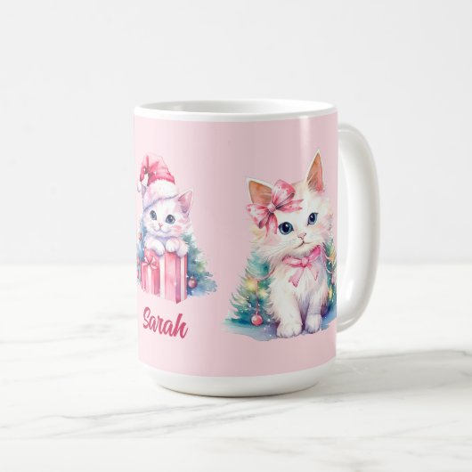 Niedlich Pink Christmas Kitts Custom Kaffeetasse (VorderseiteRechts)