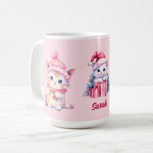 Niedlich Pink Christmas Kitts Custom Kaffeetasse (Vorderseite Links)