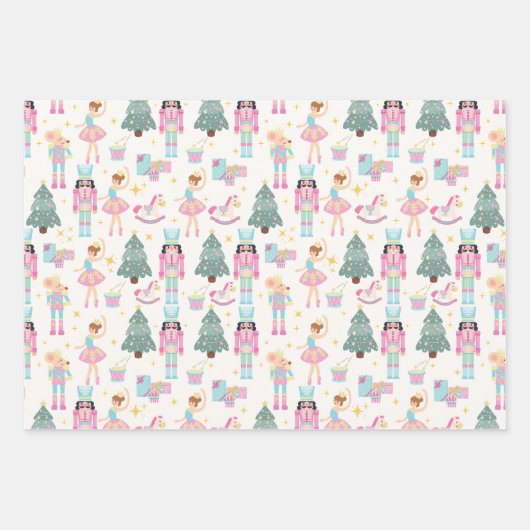 Niedlich Pink Christmas Nutcracker Ballerinas Geschenkpapier Set (Vorderseite 3)