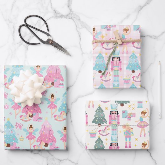 Niedlich Pink Christmas Nutcracker Ballerinas Geschenkpapier Set (Vorderseite)