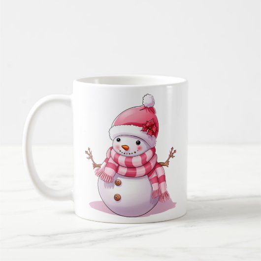 Niedlich Pink Christmas Snowman Kaffeetasse (Links)