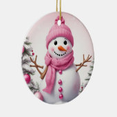Niedlich Pink Christmas Snowman Keramik Ornament (Rechts)