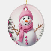 Niedlich Pink Christmas Snowman Keramik Ornament (Links)