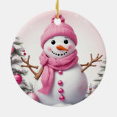 Niedlich Pink Christmas Snowman Keramik Ornament (Hinten)