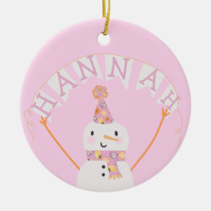 Niedlich Pink Christmas Snowman Kids Custom Keramik Ornament