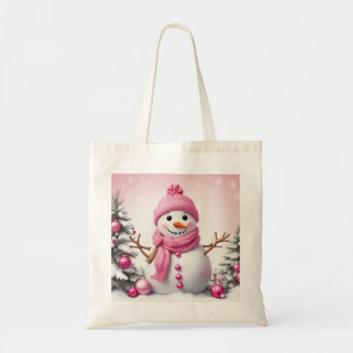 Niedlich Pink Christmas Snowman Tragetasche