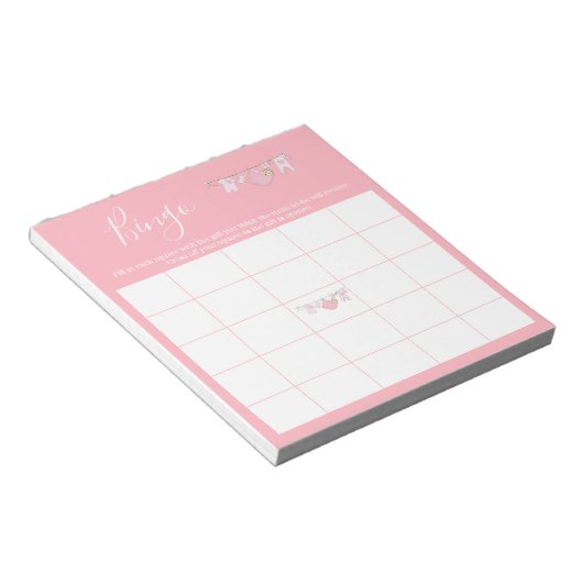 Niedlich Pink Clothesline Girl Baby Shooting Bingo Notizblock (angewinkelt)