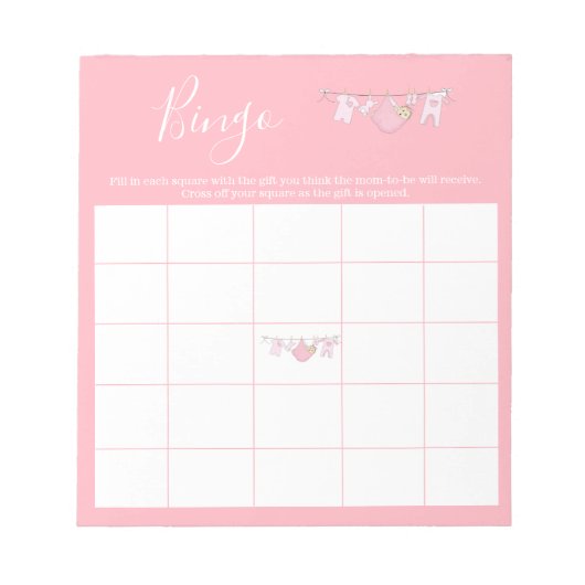 Niedlich Pink Clothesline Girl Baby Shooting Bingo Notizblock (Vorderseite)