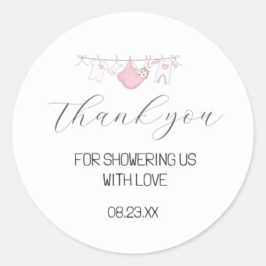Niedlich Pink Clothesline Kinderdusche Danke für I Runder Aufkleber (Vorderseite)