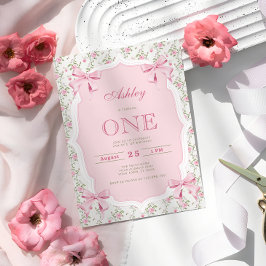 Niedlich Pink Coquette Bow 1. Geburtstag Einladung