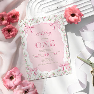 Niedlich Pink Coquette Bow 1. Geburtstag Einladung