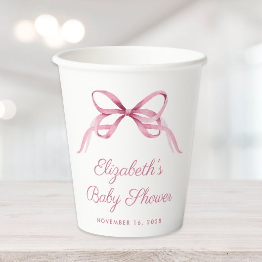Niedlich Pink Coquette Bow Baby Girl Dusche Pappbecher