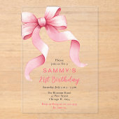 Niedlich Pink Coquette Bow Geburtstagsparty Acryleinladungen (Vorderseite)