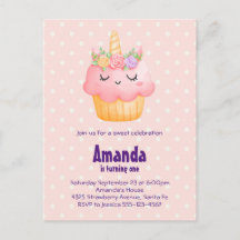 Niedlich Pink Cupcake Einhorn mit Rose Geburtstag