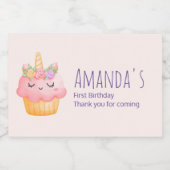 Niedlich Pink Cupcake Einhorn mit Rose Party Lebensmitteletikett (Einzelnes Label)