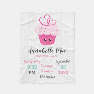 Niedlich Pink Cupcake Kawaii Baby Birth Stats Fleecedecke