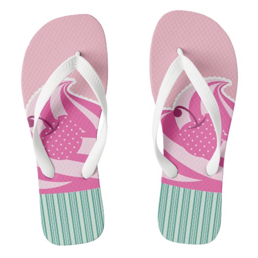 Niedlich Pink Cupcake Pastell Pink Badesandalen (Fußbett)