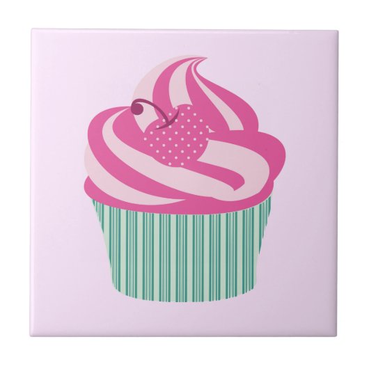 Niedlich Pink Cupcake Pastell Pink Fliese (Vorderseite)